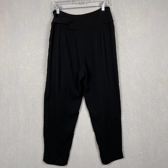 Diane Von Furstenberg Cropped Pants Size 6 Black Crepe Pleated Side Tie Pocket - Picture 13 of 16